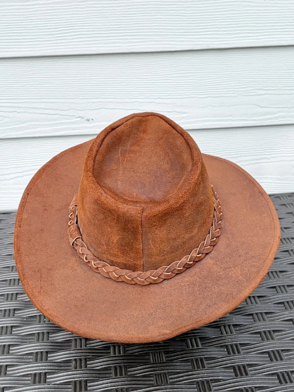 Vintage 90s Minnetonka Brown Suede Leather Outback Cowboy Hat Size LARGE USA